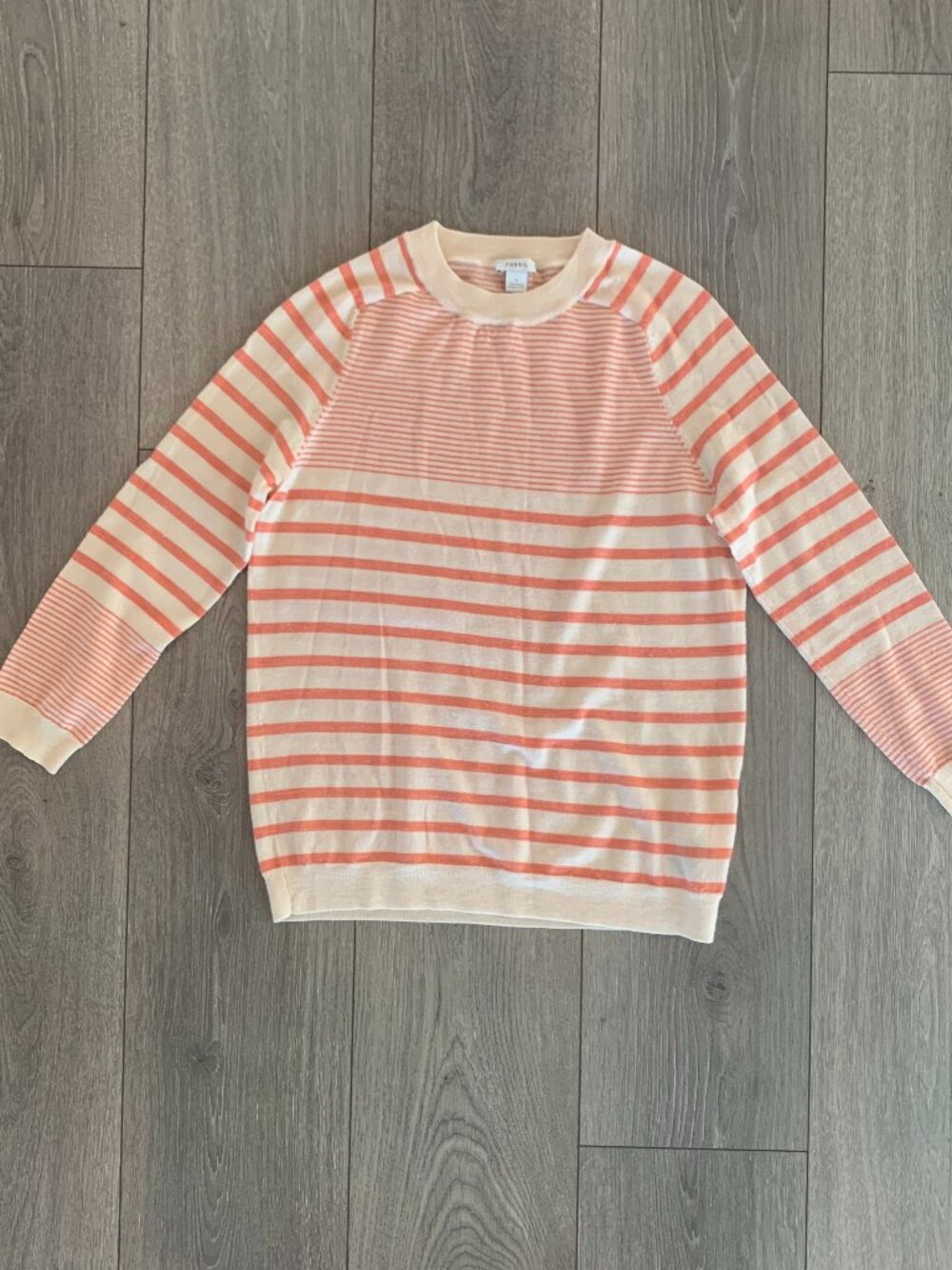Fossil Women's Lightweight Pullover Coral Striped Sweater Size S